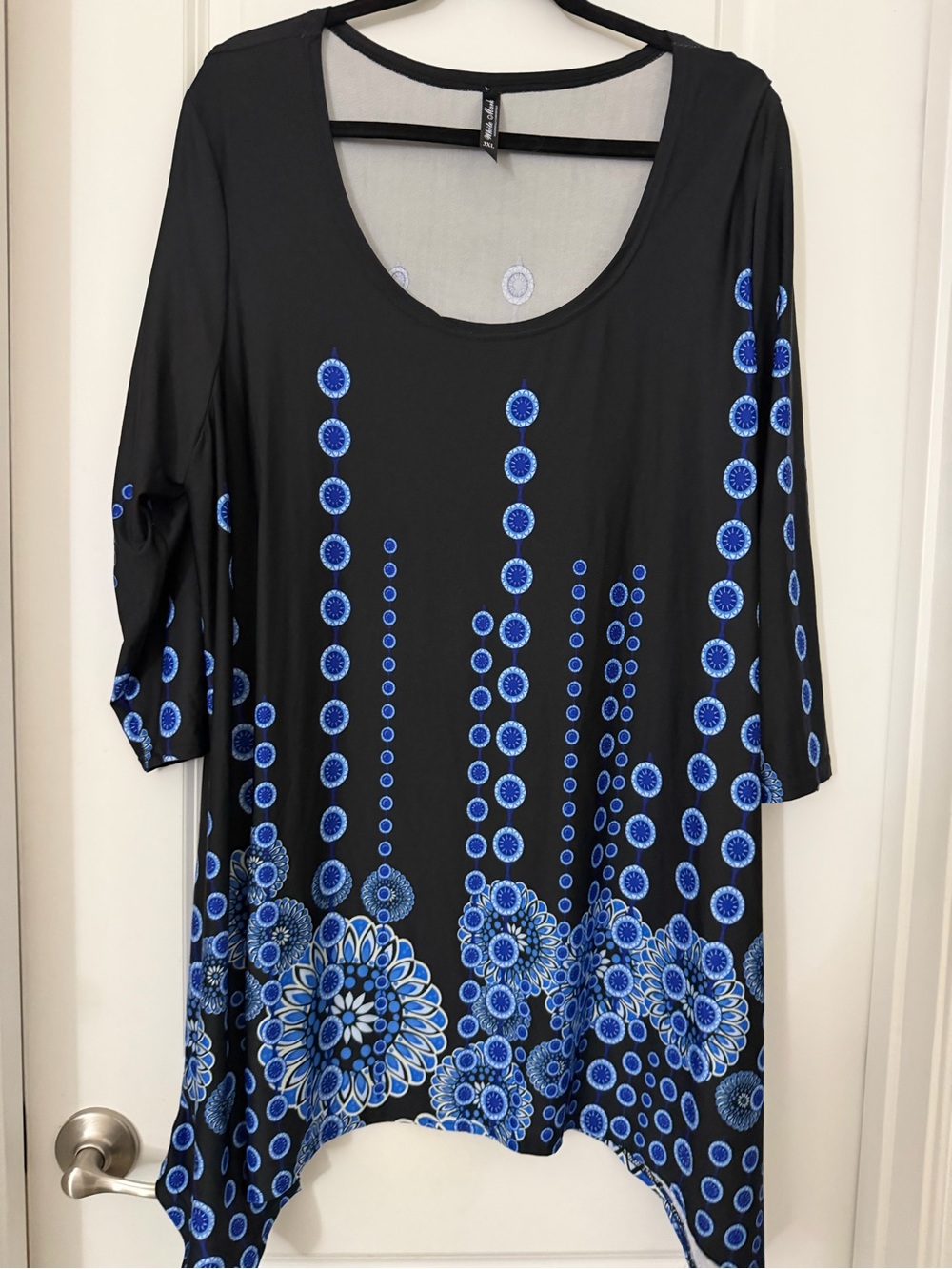 White Mark Black Tunic with Blue Floral Dot Design